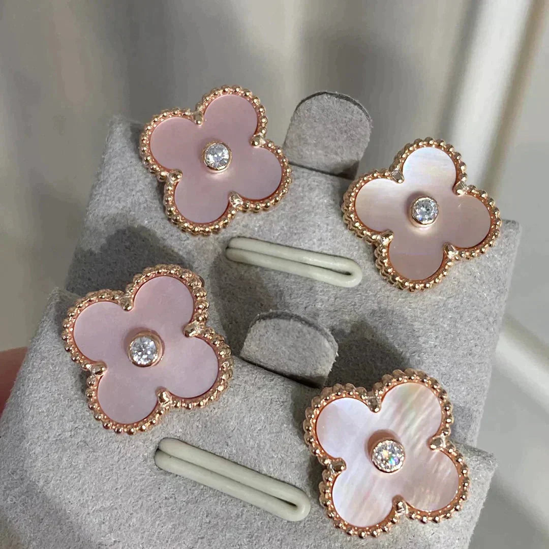 ¡®Loco¡¯CLOVER MEDIUM 1 MOTIFS  PINK MOP DIAMOND EARRINGS