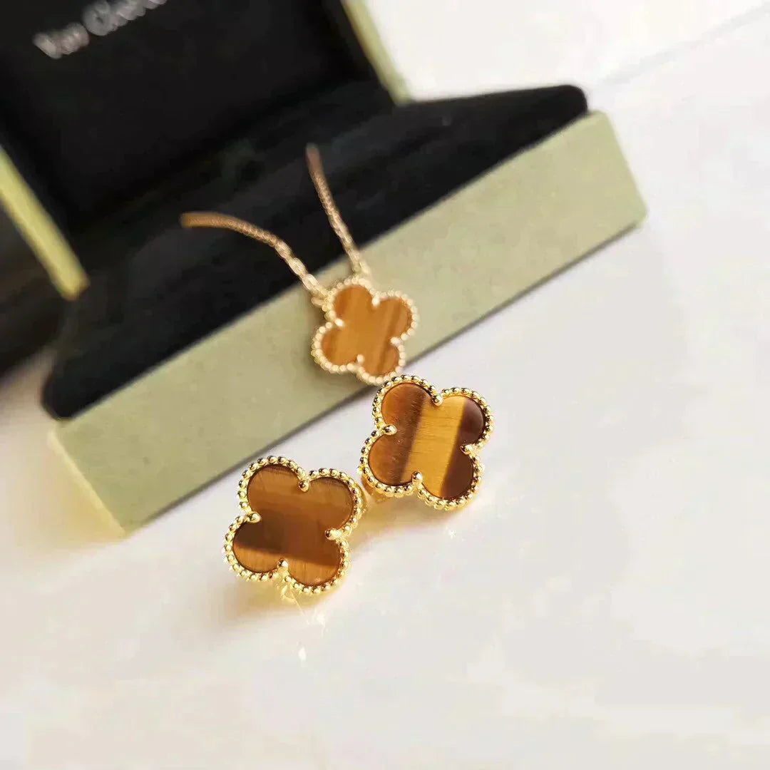 ¡®Loco¡¯CLOVER MEDIUM 1 MOTIFS TIGER EYE EARRINGS