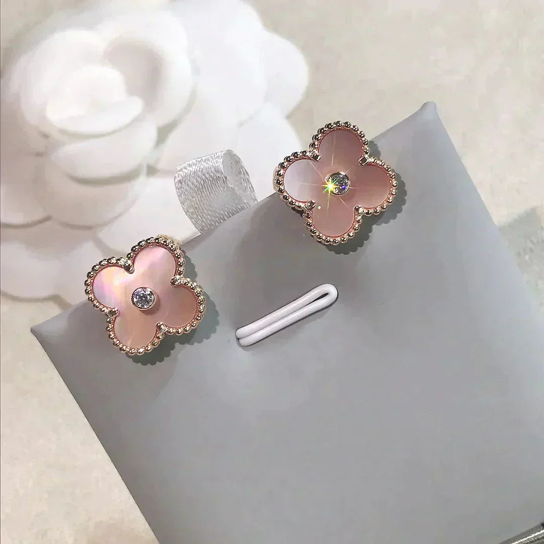 ¡®Loco¡¯CLOVER MEDIUM 1 MOTIFS  PINK MOP DIAMOND EARRINGS
