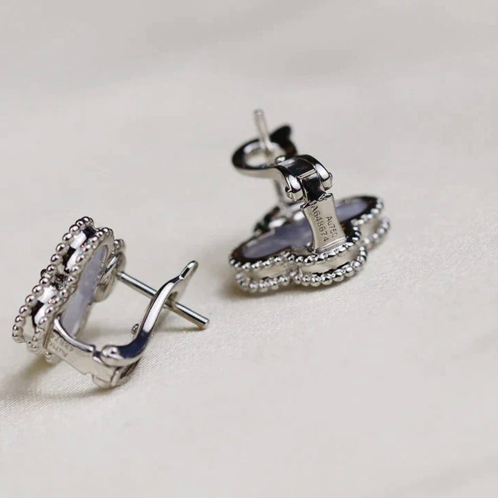 ¡®Loco¡¯CLOVER MEDIUM 1 MOTIFS  WHITE MOP EARRINGS SILVER