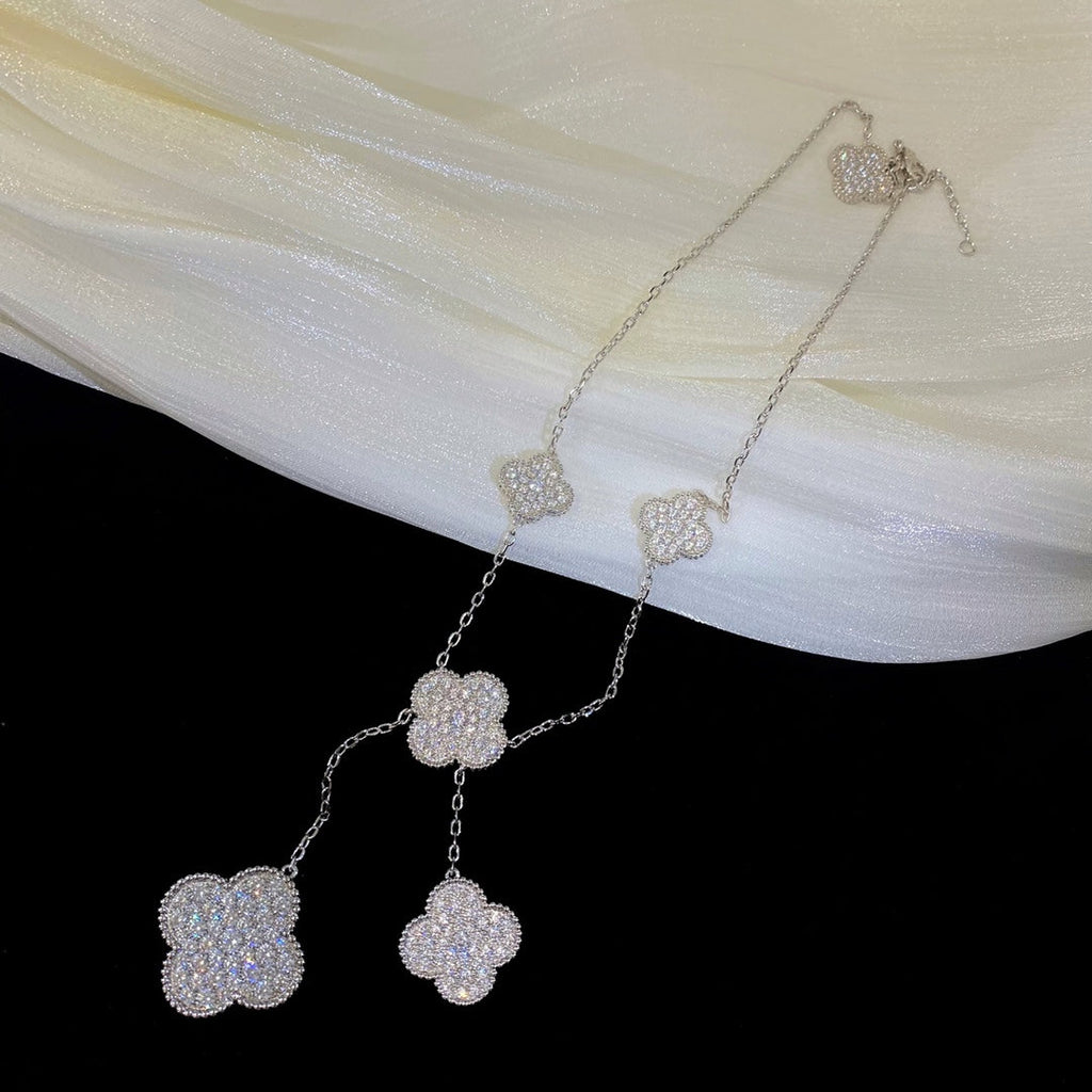 ¡®Loco¡¯CLOVER 5 MOTIFS SILVER DIAMONDS NECKLACE