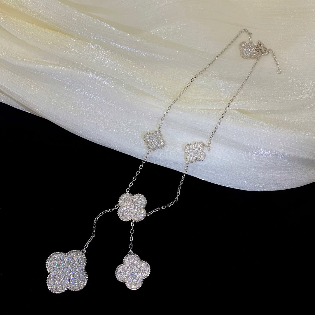 ¡®Loco¡¯CLOVER 5 MOTIFS SILVER DIAMONDS NECKLACE