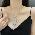 ¡®Loco¡¯CLOVER 5 MOTIFS SILVER DIAMONDS NECKLACE