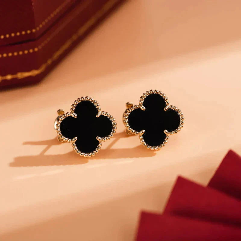 ¡®Loco¡¯CLOVER MEDIUM 1 MOTIFS  ONYX STUD EARRINGS