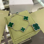 ¡®Loco¡¯CLOVER 5 MOTIFS SIVLER MALACHITE BRACELET