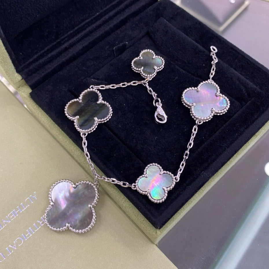 ¡®Loco¡¯CLOVER 5 MOTIFS SIVLER DARK MOP BRACELET