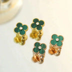 ¡®Loco¡¯CLOVER MEDIUM 1 MOTIFS MALACHITE DIAMOND EARRINGS