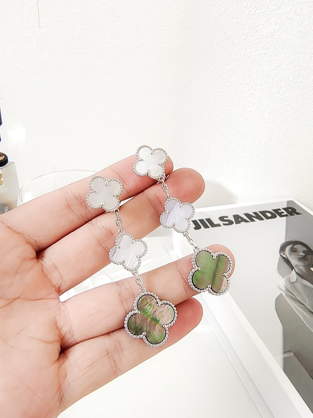 ¡®Loco¡¯CLOVER 3 MOTIFS CHALCEDONY DARK MOP SILVER EARRINGS