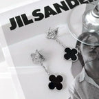 ¡®Loco¡¯CLOVER 2 MOTIFS  DIAMOND ONYX EARRINGS SILVER