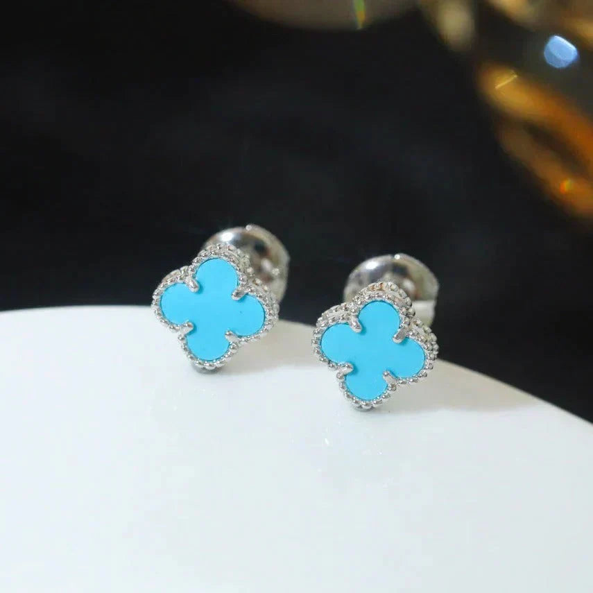 ¡®Loco¡¯CLOVER MINI 9.5MM ONYX STUD EARRINGS SILVER