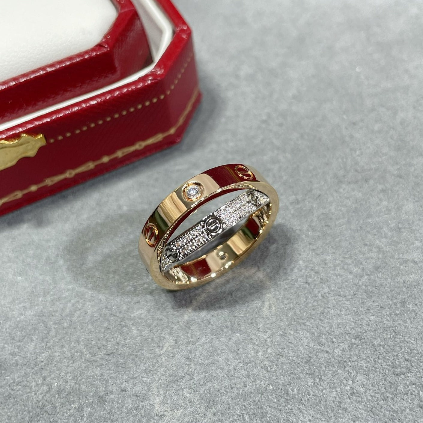 ¡®Loco¡¯LOVE PINK GOLD SILVER DIAMOND DOUBLE RING