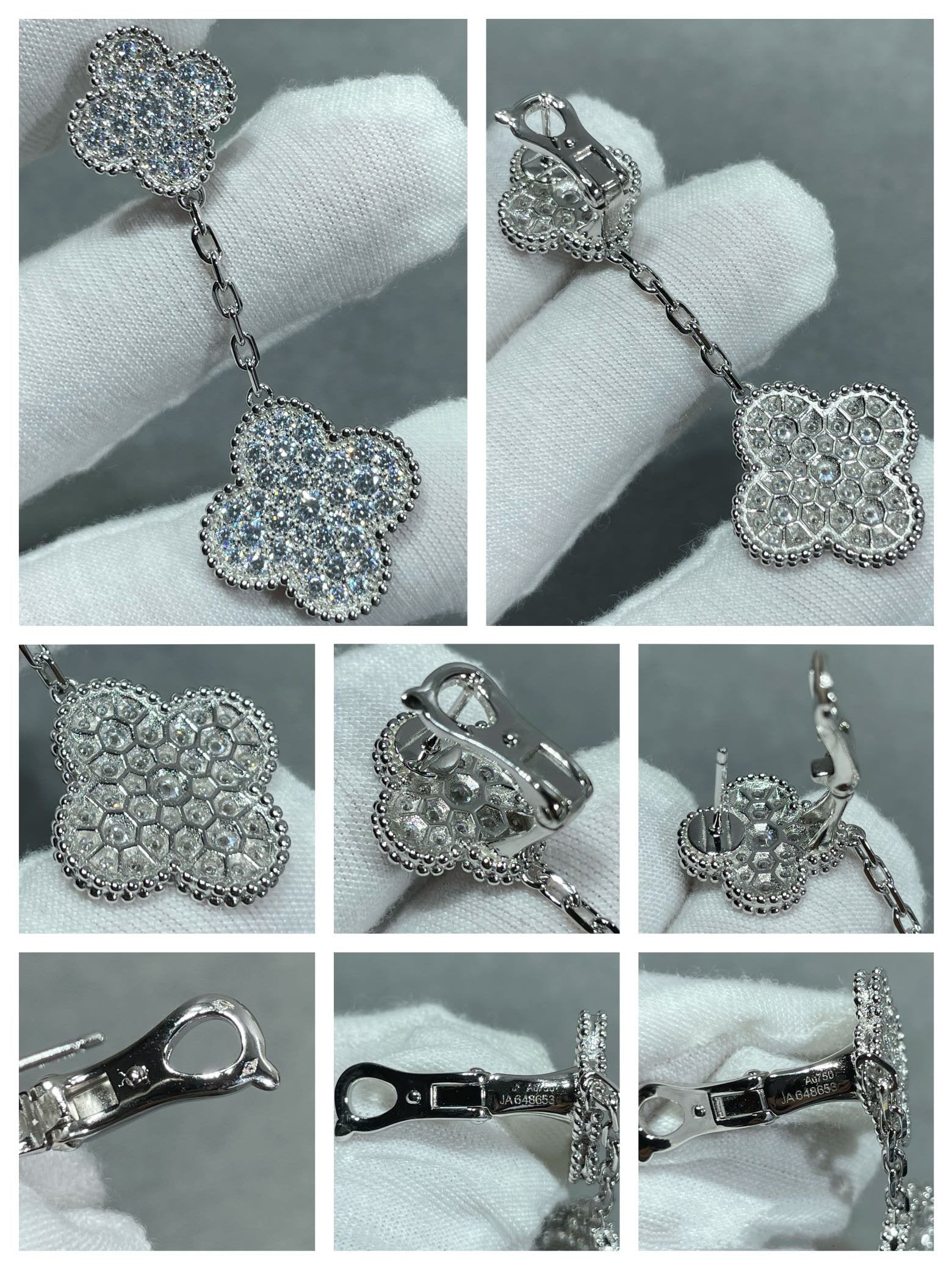 ¡®Loco¡¯CLOVER 2 MOTIFS DIAMOND PAVED SILVER EARRINGS