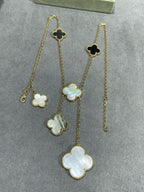 ¡®Loco¡¯CLOVER 6 MOTIF MOP ONYX GOLD NECKLACE
