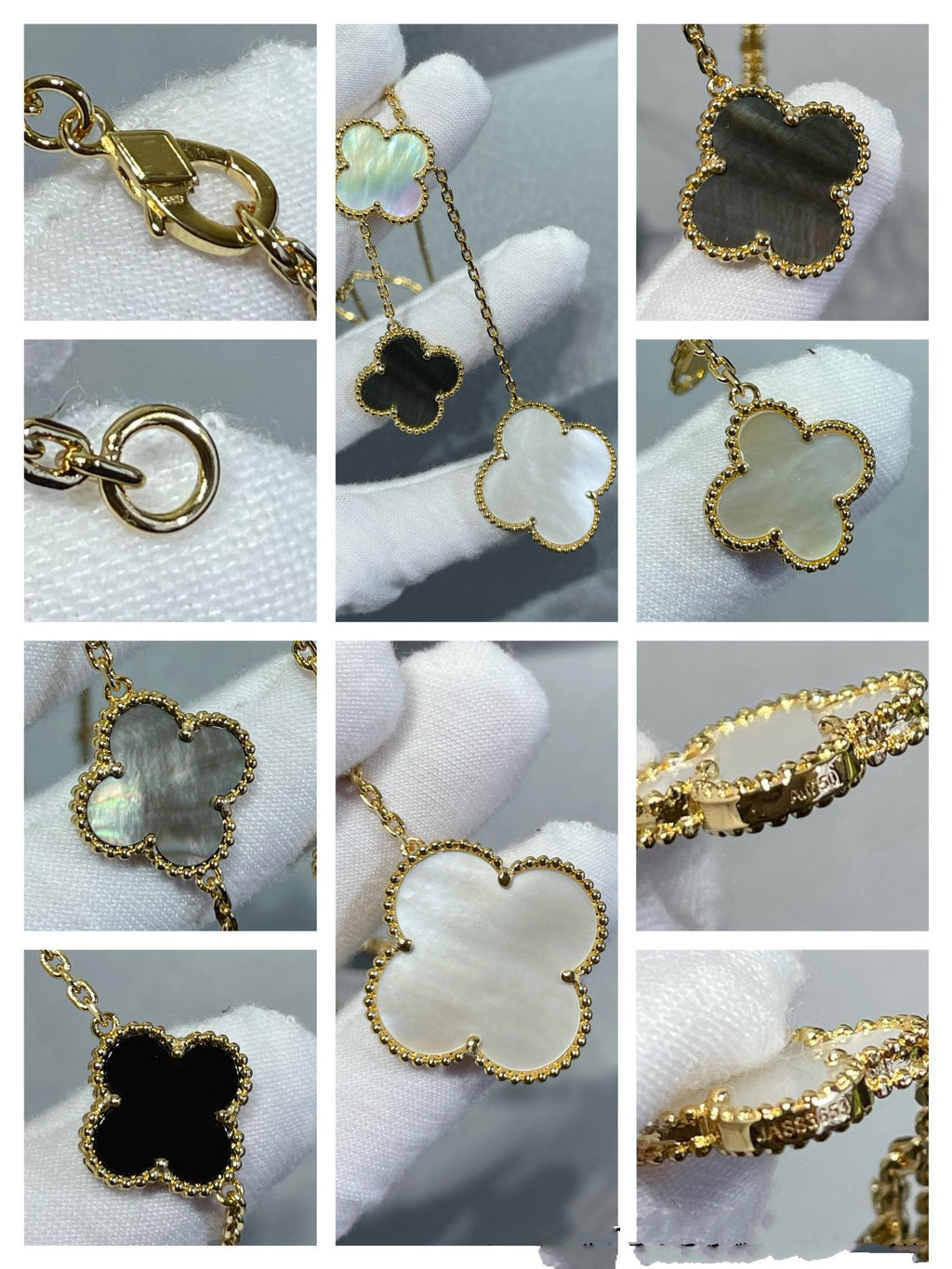 ¡®Loco¡¯CLOVER 6 MOTIF MOP ONYX GOLD NECKLACE