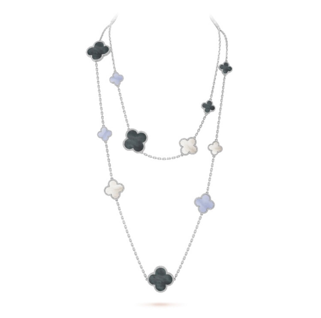 ¡®Loco¡¯CLOVER 16 MOTIF CHALCEDONY MOP SILVER NECKLACE