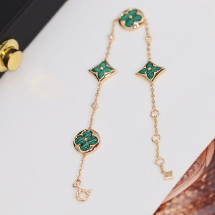 ¡®Loco¡¯STAR AND SUN 4 MOTIF PINK GOLD MALACHITE BRACELET