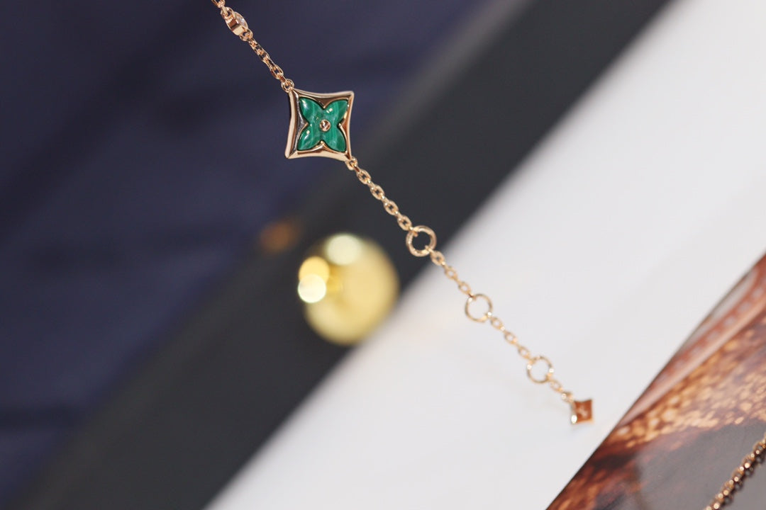 ¡®Loco¡¯STAR AND SUN 4 MOTIF PINK GOLD MALACHITE BRACELET