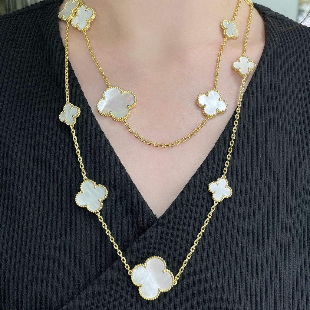 ¡®Loco¡¯CLOVER 16 MOTIF WHITE MOP GOLD NECKLACE