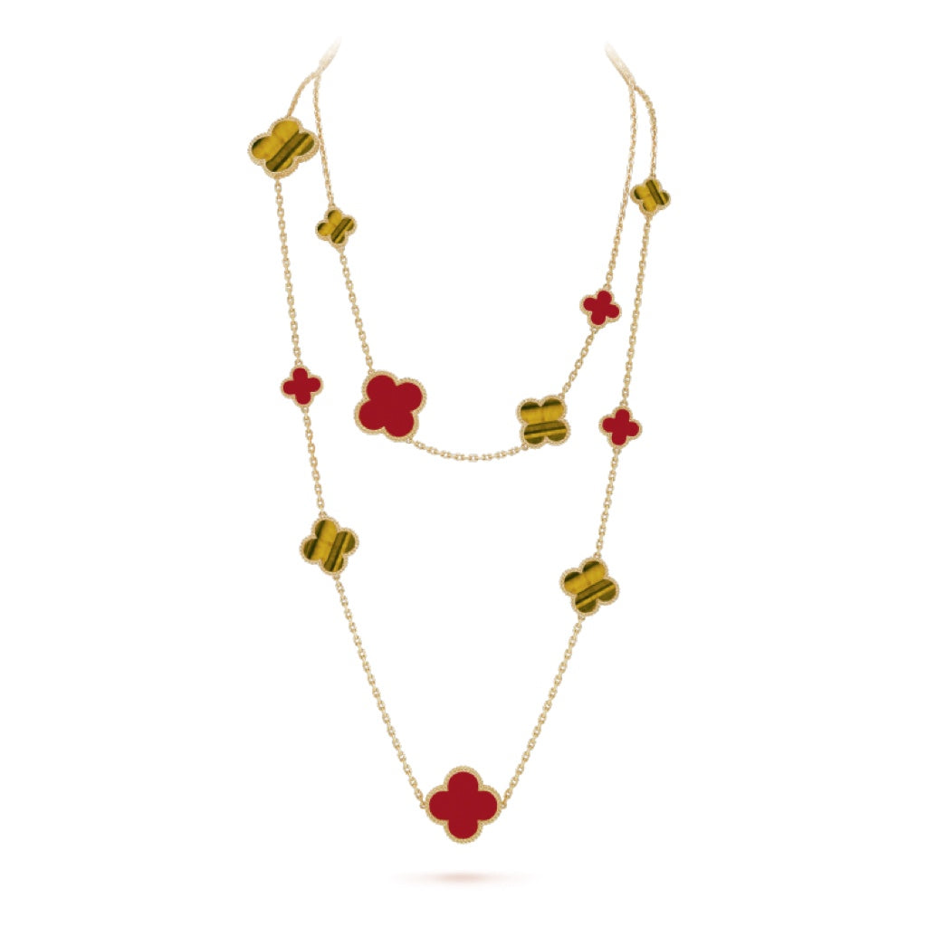 ¡®Loco¡¯CLOVER 16 MOTIF CARNELIAN TIGER EYE ROSE GOLD NECKLACE