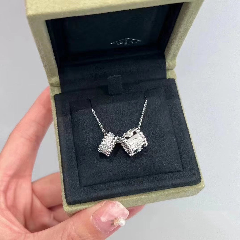 ¡®Loco¡¯PERLEE DOUBLE PENDANT SILVER DIAMOND NECKLACE