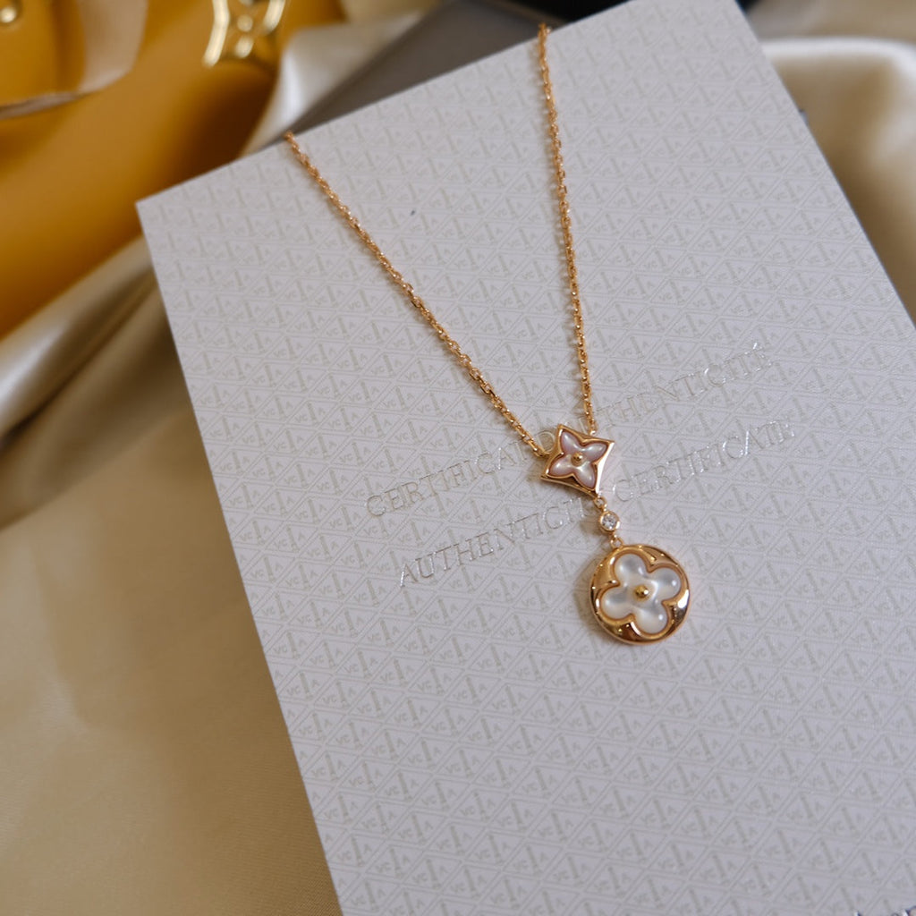 ¡®Loco¡¯STAR AND SUN WHITE MOP 2 MOTIF PINK GOLD NECKLACE