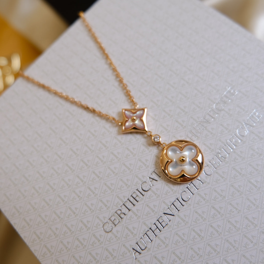 ¡®Loco¡¯STAR AND SUN WHITE MOP 2 MOTIF PINK GOLD NECKLACE