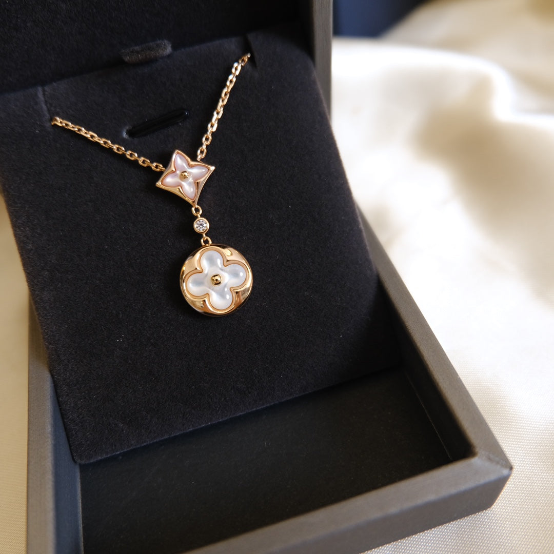 ¡®Loco¡¯STAR AND SUN WHITE MOP 2 MOTIF PINK GOLD NECKLACE