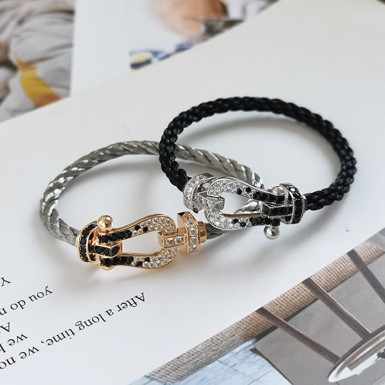 ¡®Loco¡¯FORCE LARGE HORSESHOE BLACK WHITE DIAMOND BRACELET ROSE GOLD