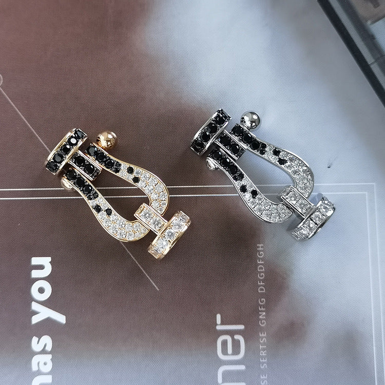 ¡®Loco¡¯FORCE LARGE HORSESHOE BLACK WHITE DIAMOND BRACELET SILVER