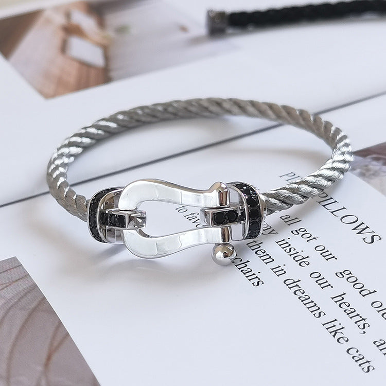 ¡®Loco¡¯FORCE LARGE HORSESHOE BLACK DIAMOND BRACELET SILVER