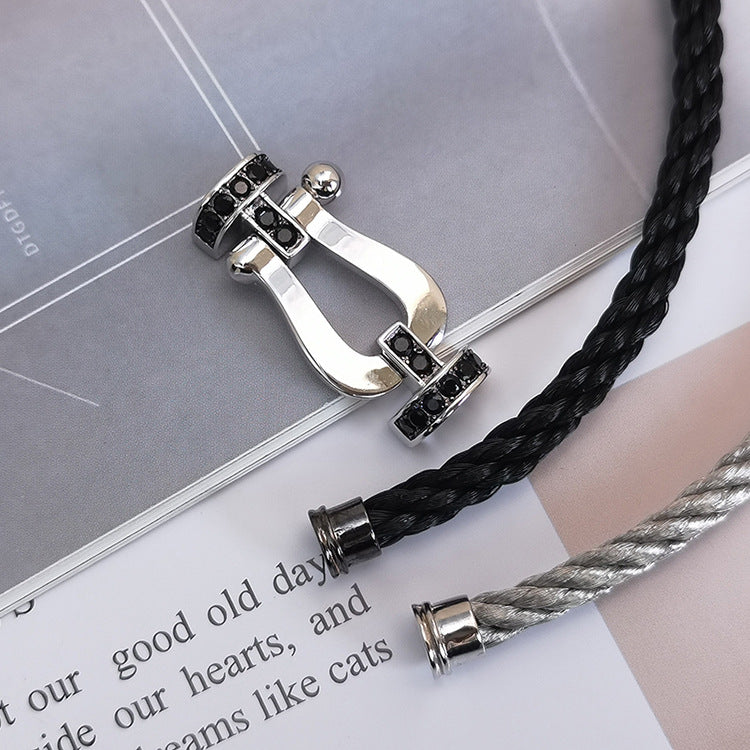 ¡®Loco¡¯FORCE LARGE HORSESHOE BLACK DIAMOND BRACELET SILVER