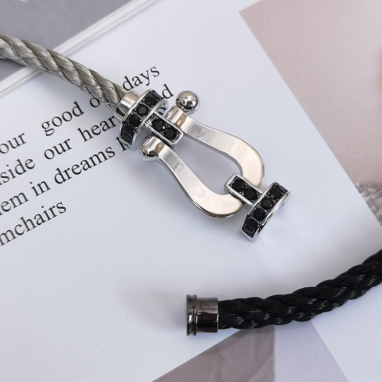 ¡®Loco¡¯FORCE LARGE HORSESHOE BLACK DIAMOND BRACELET SILVER