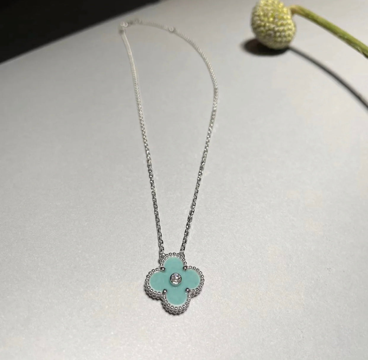¡®Loco¡¯CLOVER 1 DIAMOND LIGHT BLUE SILVER NECKLACE