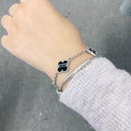 ¡®Loco¡¯CLOVER 5 MOTIF VEINED ONYX BRACELET SILVER
