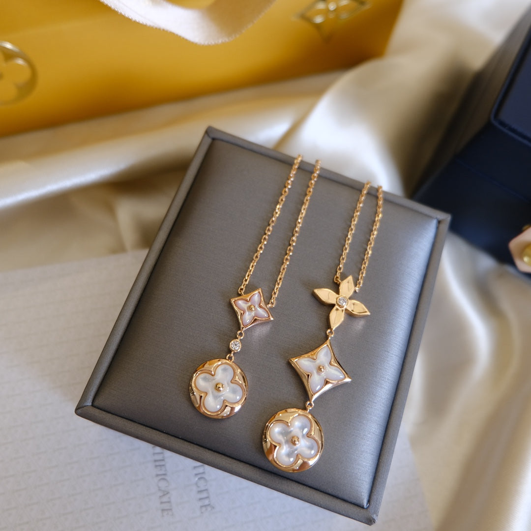 ¡®Loco¡¯COLOR BLOSSOM LARIAT NECKLACE PINK GOLD WHITE MOTHER PEARL AND DIAMOND