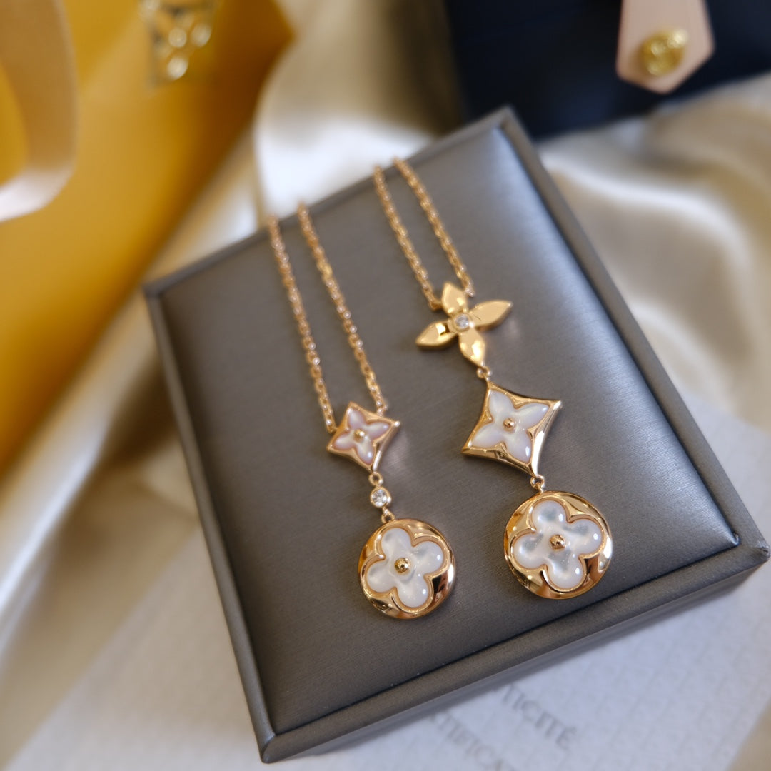 ¡®Loco¡¯COLOR BLOSSOM LARIAT NECKLACE PINK GOLD WHITE MOTHER PEARL AND DIAMOND