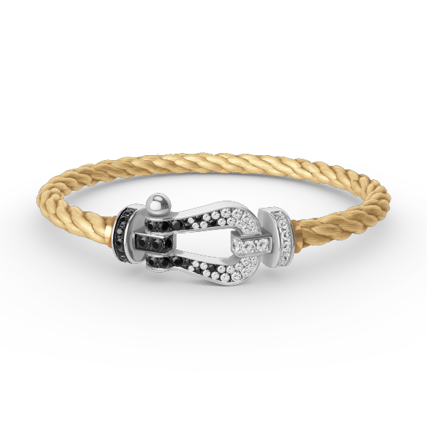 ¡®Loco¡¯FORCE LARGE HORSESHOE BLACK WHITE DIAMOND BRACELET SILVER