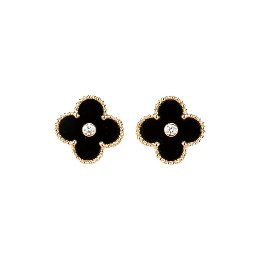 ¡®Loco¡¯CLOVER MEDIUM 1 MOTIFS ONYX DIAMOND EARRINGS