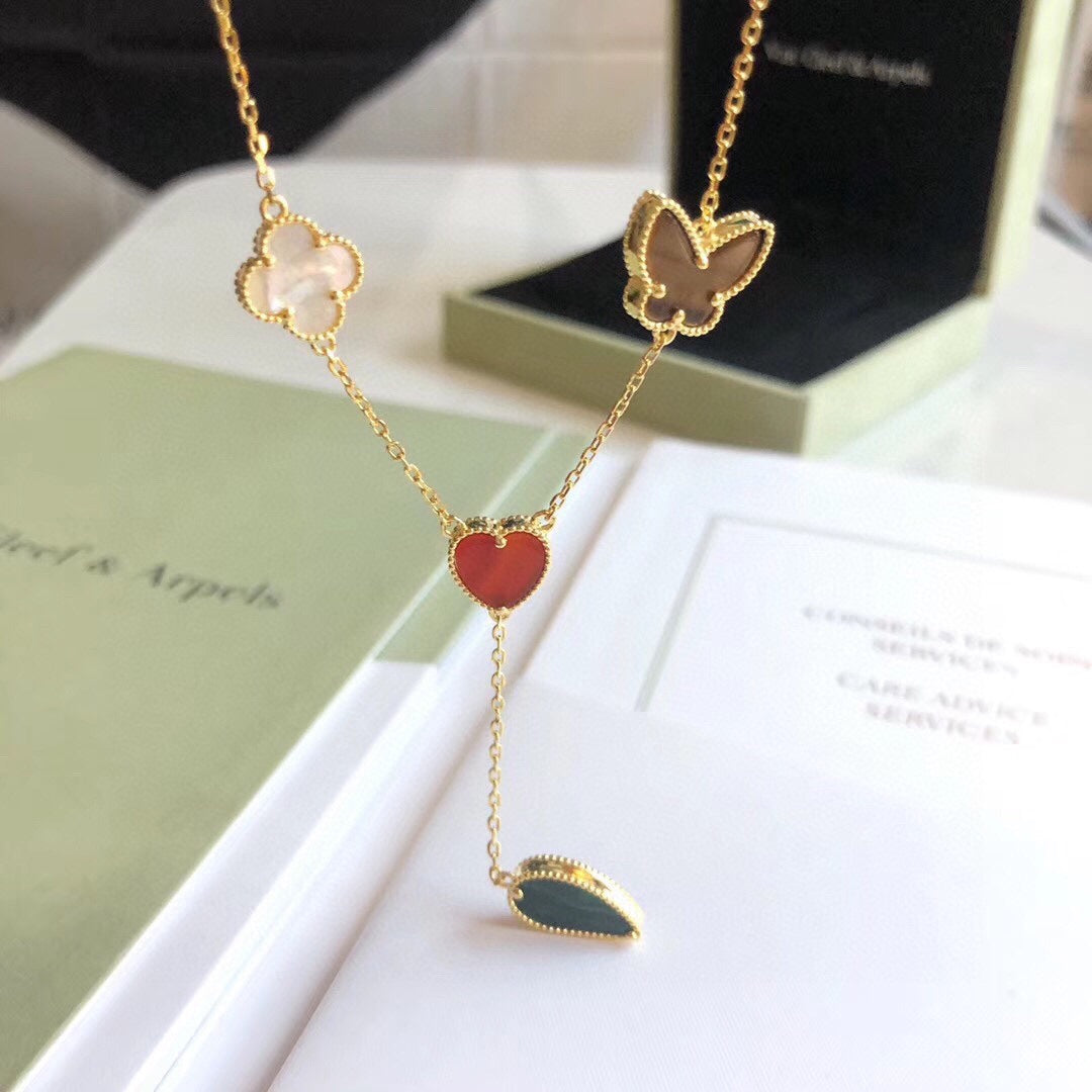 ¡®Loco¡¯LUCKY SPRING 4 MOTIFS ROSE GOLD NECKLACE